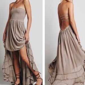 Free People Brown Tan Asymmetrical Strapless Sundress